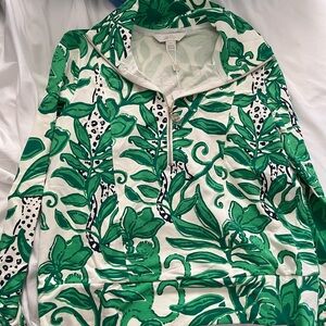 Lilly Pulitzer Leaf Print Pullover in Green and White